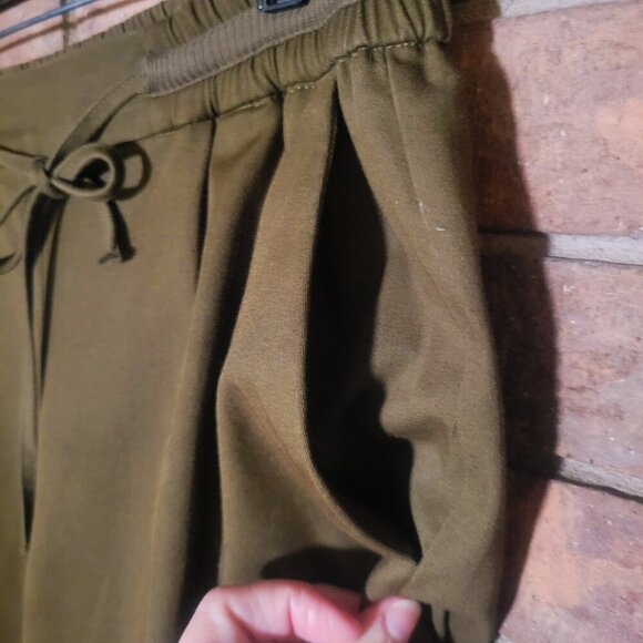 ZARA Women's Dark Olive Drawstring Waist Tapers Leg Casual Work Pant - Size M - Picture 3 of 11